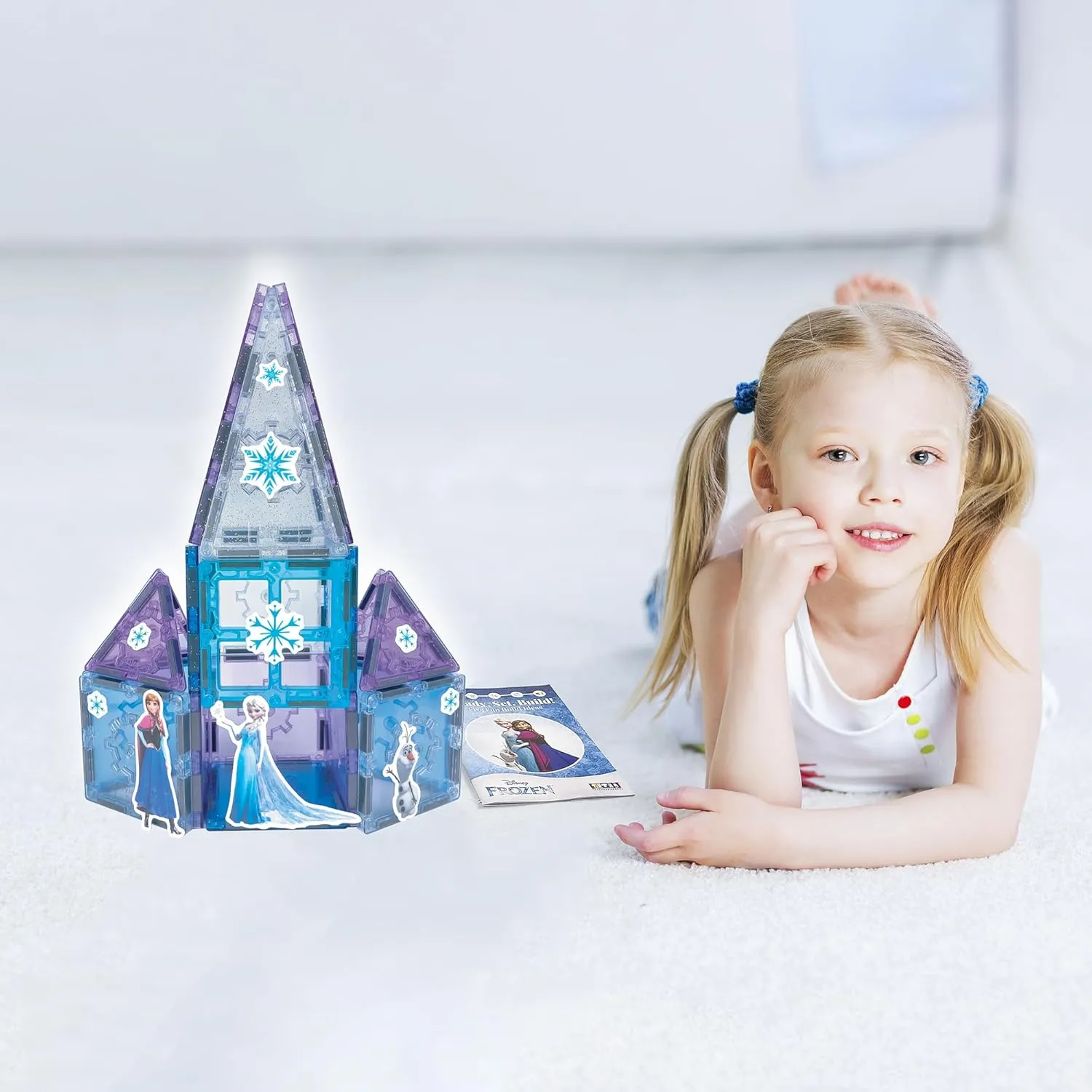 Tytan Official Disney Frozen Magnetic Tile Castle – 21-Piece STEAM Toy with Glitter Tiles & Reusable Stickers – Features Elsa & Anna – Educational Building Set for Kids Ages 3 Toys