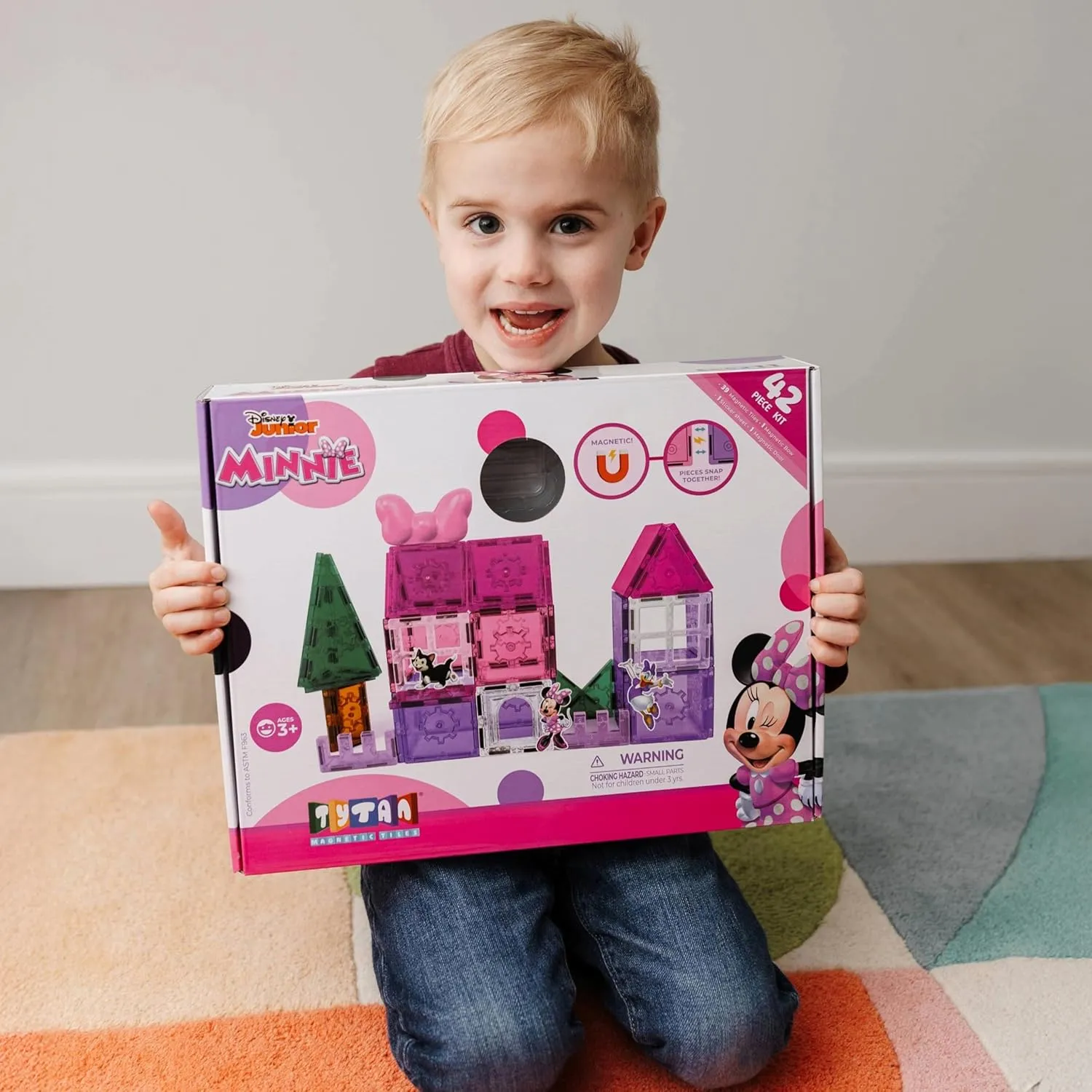 Tytan Official Disney Junior Minnie Mouse Magnetic Tile Set – 42-Piece STEAM Toy Featuring Magnetic Minnie Bow, Vibrant Tiles, Reusable Disney Stickers & More Toys