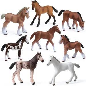 UANDME 8PCS Realistic Foal and Horse Figurines, Plastic Pony Toys for Girls and Boys, Horse Club Cake Topper and Party Decoration