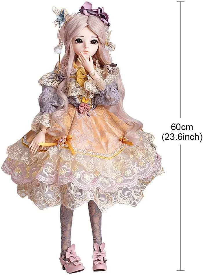 UCanaan BJD Doll, 1/3 SD Dolls 24 Inch 18 Ball Jointed Doll DIY Toys with Clothes Outfit Shoes Wig Hair Makeup, Best Gift for Girls (Carina)