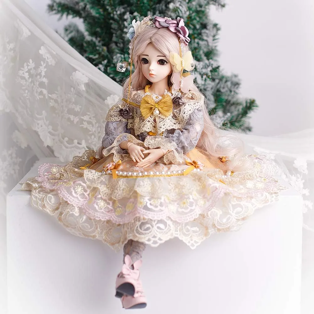 UCanaan BJD Doll, 1/3 SD Dolls 24 Inch 18 Ball Jointed Doll DIY Toys with Clothes Outfit Shoes Wig Hair Makeup, Best Gift for Girls (Carina)