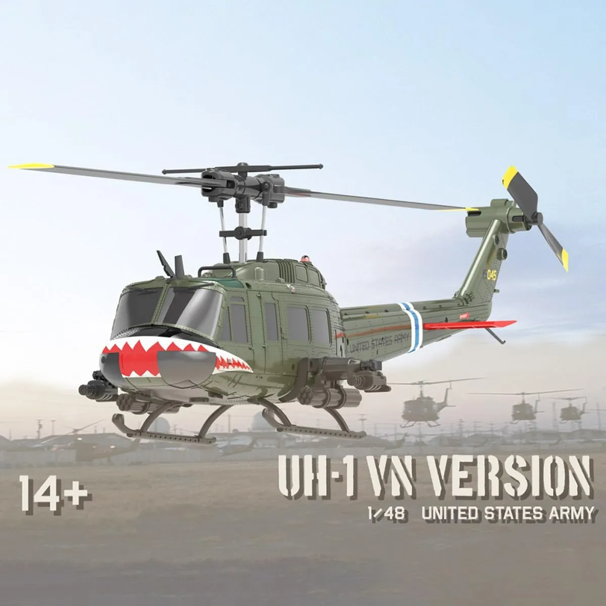 UH-1 Huey RC Helicopter, 1/48 2.4G 6CH Flybarless RC Helicopter Model with Optical Flow Positioning, Outdoor Airplane for Beginner (RTF Version)