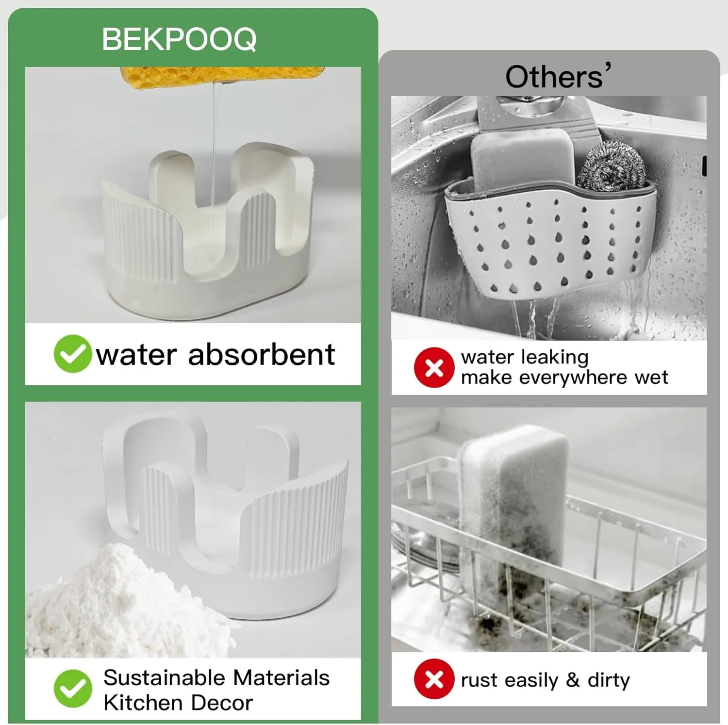 Ultra Absorbent Stone Sponge Holder for Kitchen Sink, 2 Slot Diatomite Dish Brush Sponge Holder, Diatomite Stone Sink Tray, Rustproof Sinks Caddy for Countertop, Double, White
