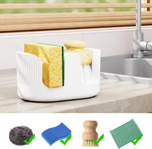 Ultra Absorbent Stone Sponge Holder for Kitchen Sink, 2 Slot Diatomite Dish Brush Sponge Holder, Diatomite Stone Sink Tray, Rustproof Sinks Caddy for Countertop, Double, White