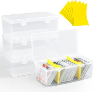 UNAOIWN 4 Pack Trading Card Storage Box, Card Deck Boxes with Dividers Hold 400  Sport Cards or 100  Toploader, TCG Card Storage Case for MTG, PTCG, YGO, CCG Collections Organizer