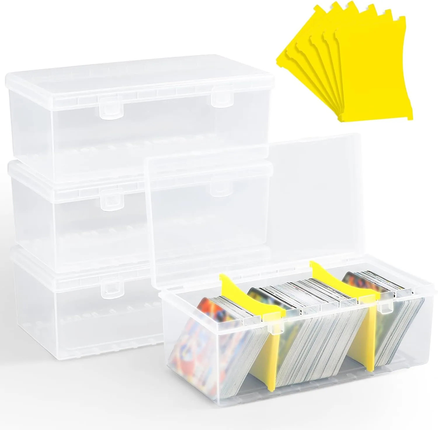 UNAOIWN 4 Pack Trading Card Storage Box, Card Deck Boxes with Dividers Hold 400  Sport Cards or 100  Toploader, TCG Card Storage Case for MTG, PTCG, YGO, CCG Collections Organizer