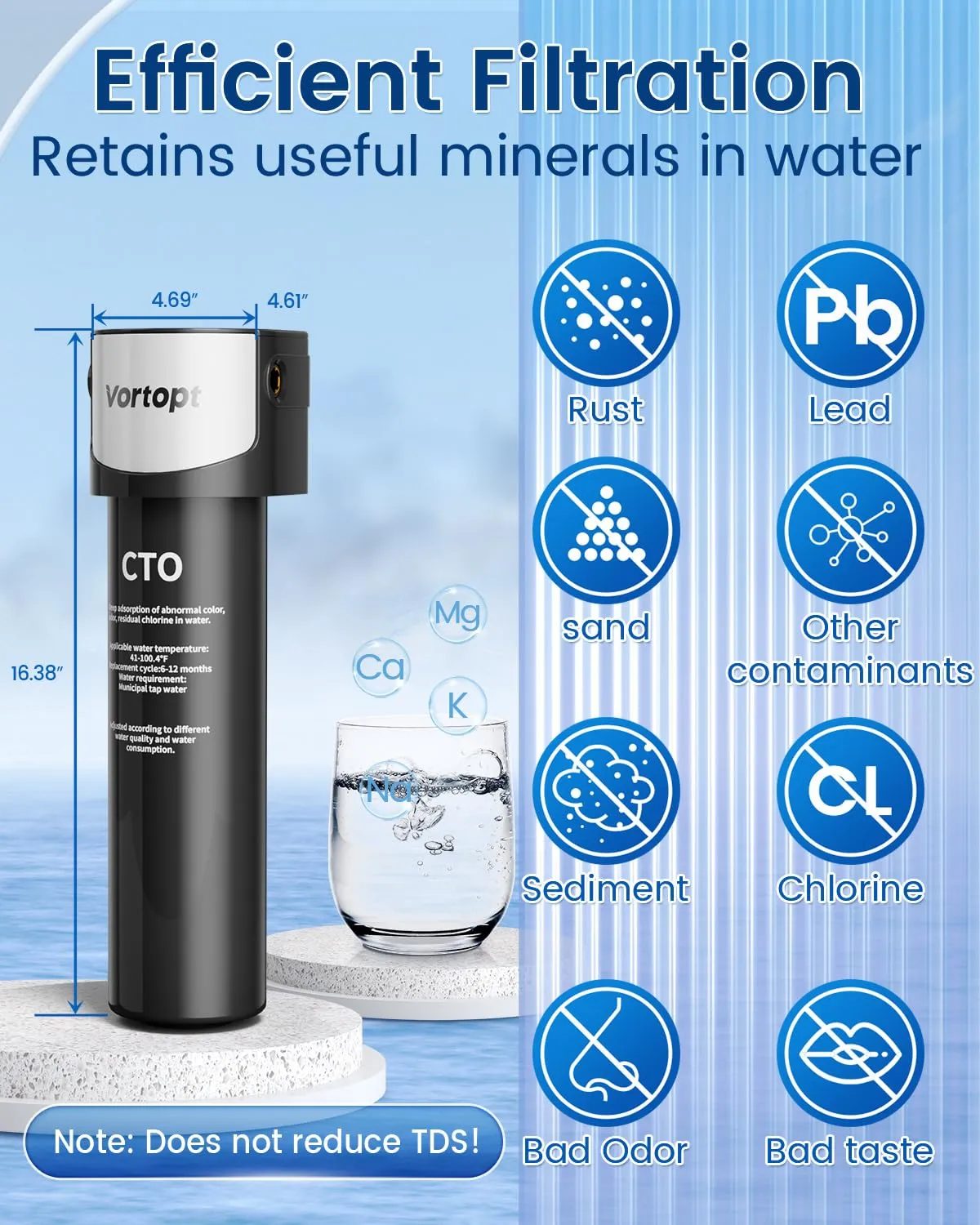 Under Sink Water Filter System ，NSF/ANSI 42 Certified Water Purifier, 28000 Galloons Large Flow Flux, Reduces PFAS, PFOA/PFOS, Chlorine, Bad Odors, Direct Connect to Kitchen Faucet, Q5-C2