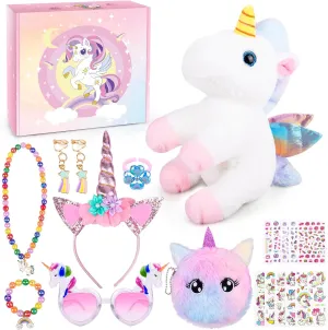 Unicorn Plush Toys Kit Girls Gift for Girls Stuffed Animal Toy/Purse/Ring/Glasses/Necklace/Bracelet/Decal/Earrings/Tiara Fun and Engaging Christmas Birthday Gifts Idea for Girls Toys Age 5 6 7 8 9 10