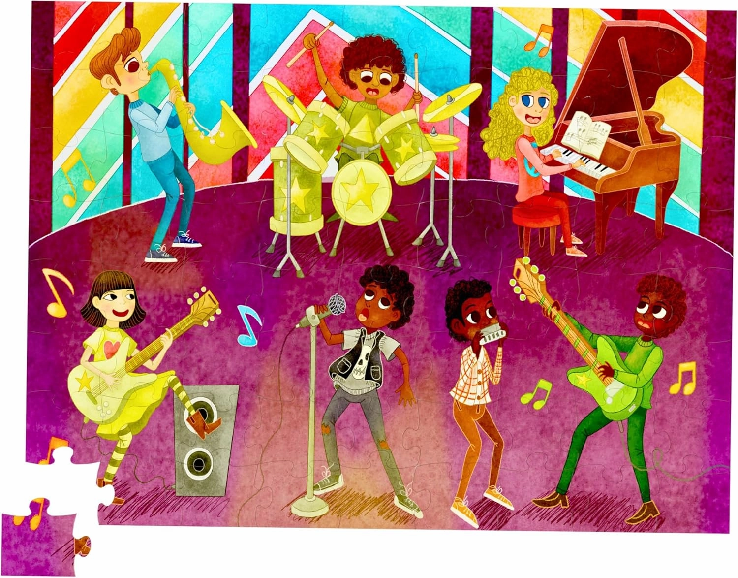 Upbounders® 72 Piece Kids Puzzle | Musical Crossroads Jigsaw Puzzle for Kids Ages 5-9 | Music Themed Multicultural Puzzle with Diverse Characters (FSC-Certified)