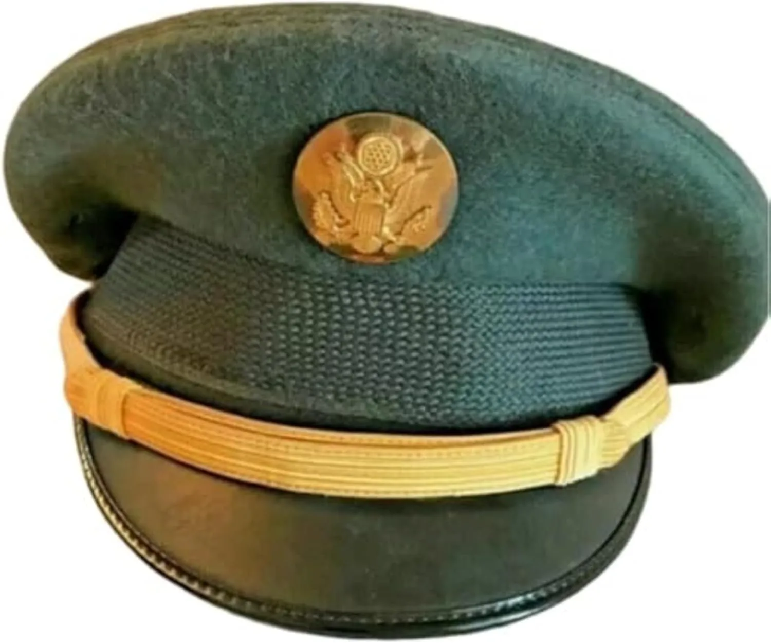 US Army NCO Crusher Uniform Visor Hat, Dark Green Wool Felt, WWII Military Style