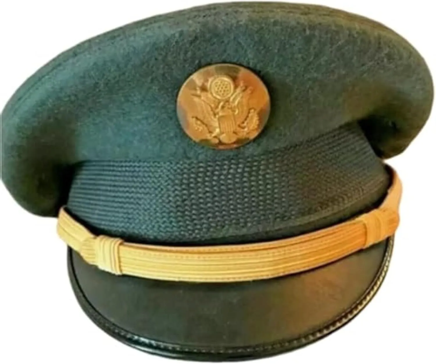 US Army NCO Crusher Uniform Visor Hat, Dark Green Wool Felt, WWII Military Style