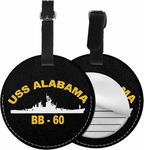 USS Alabama Bb-60 Round Leather Luggage Tags for Travel Bags Backpacks Handbags,3.7in