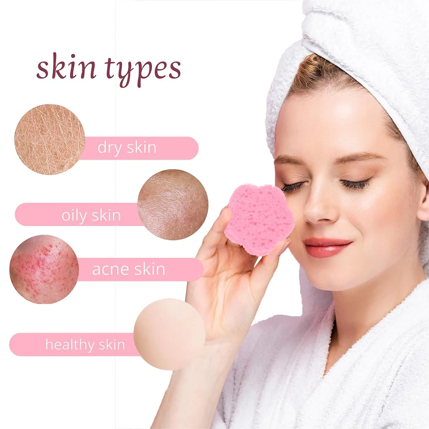 uxcell 120 Count Compressed Facial Sponges Flower Face Cleansing Sponges Pads for Daily Skincare Routines at Home, Kitchen, Travel, Light Purple