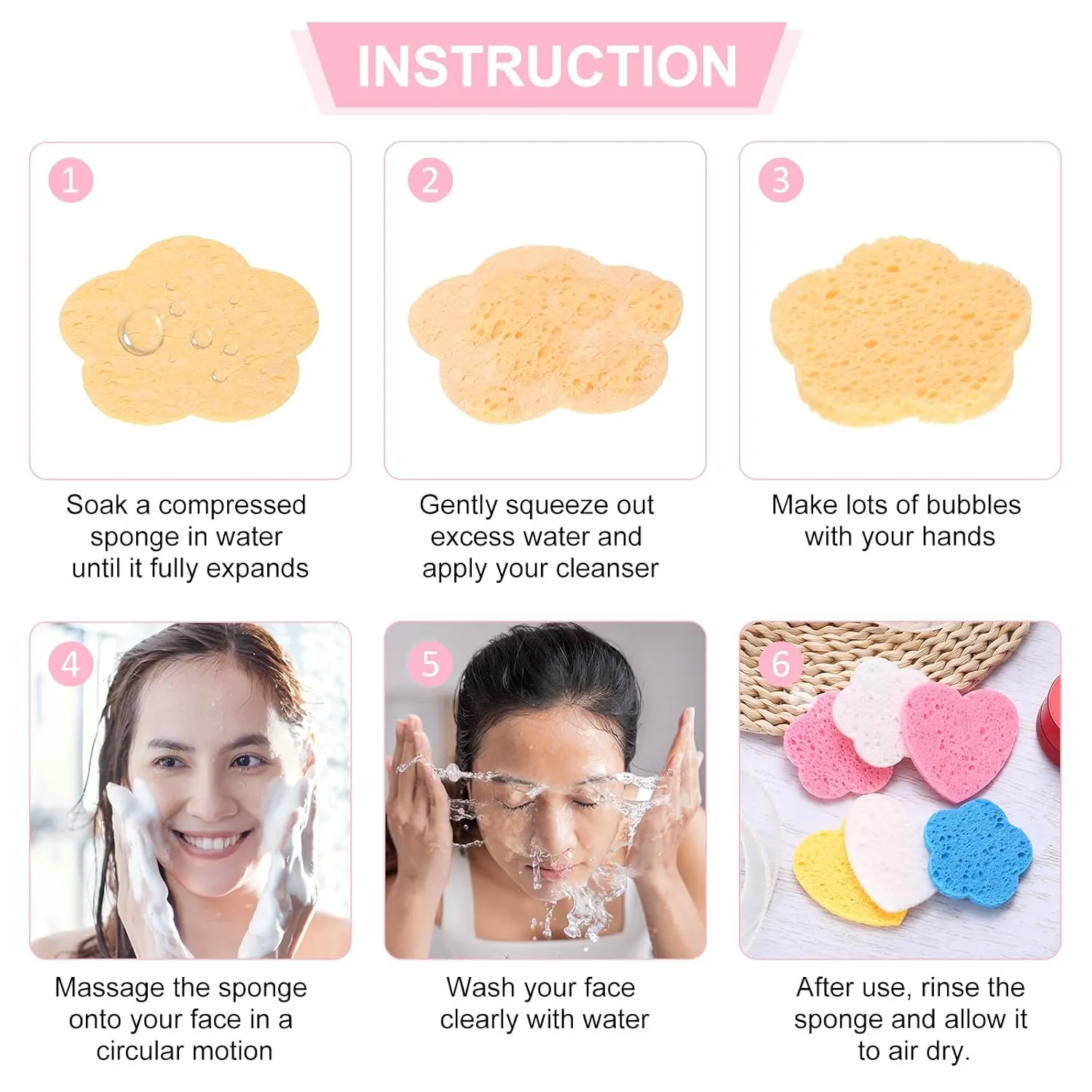 uxcell 120 Count Compressed Facial Sponges Flower Face Cleansing Sponges Pads for Daily Skincare Routines at Home, Kitchen, Travel, Light Purple