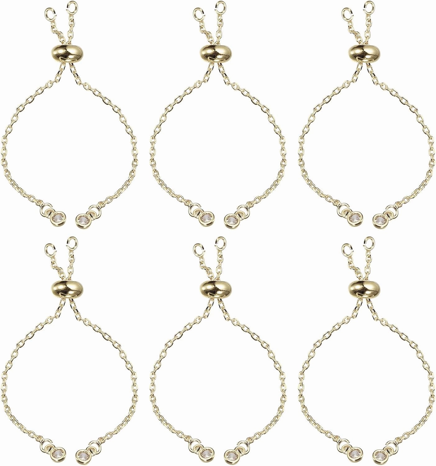 uxcell Adjustable Slider Bracelets, 6Pcs O Link Extender Connecting Chains with Rhinestone Ends for DIY Jewelry Making (Light Golden)