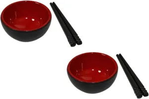 VANZACK 6 Sets Mini Bowls and Chopsticks Play Kitchen Food Food Mini Food Dollhouse Accessories Serving Utensils Food Mini House Ornament Tableware Accessories Red Alloy