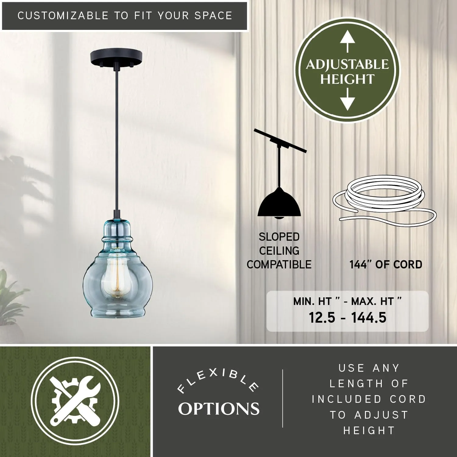 VAXCEL Millie Jar Mini Pendant for Kitchen Island, Farmhouse Ceiling Lighting, Oil Rubbed Bronze Finish, Smoke Blue Glass
