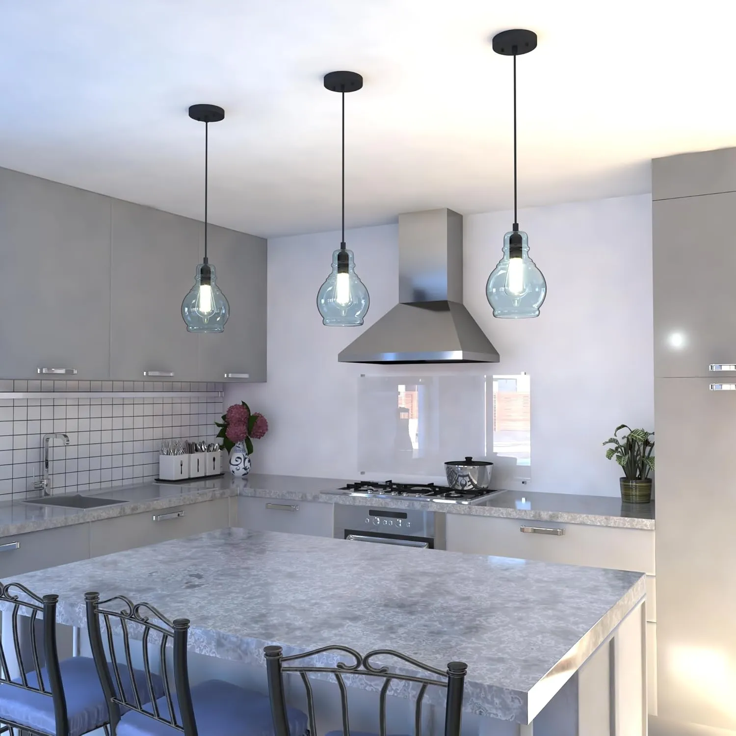 VAXCEL Millie Jar Mini Pendant for Kitchen Island, Farmhouse Ceiling Lighting, Oil Rubbed Bronze Finish, Smoke Blue Glass