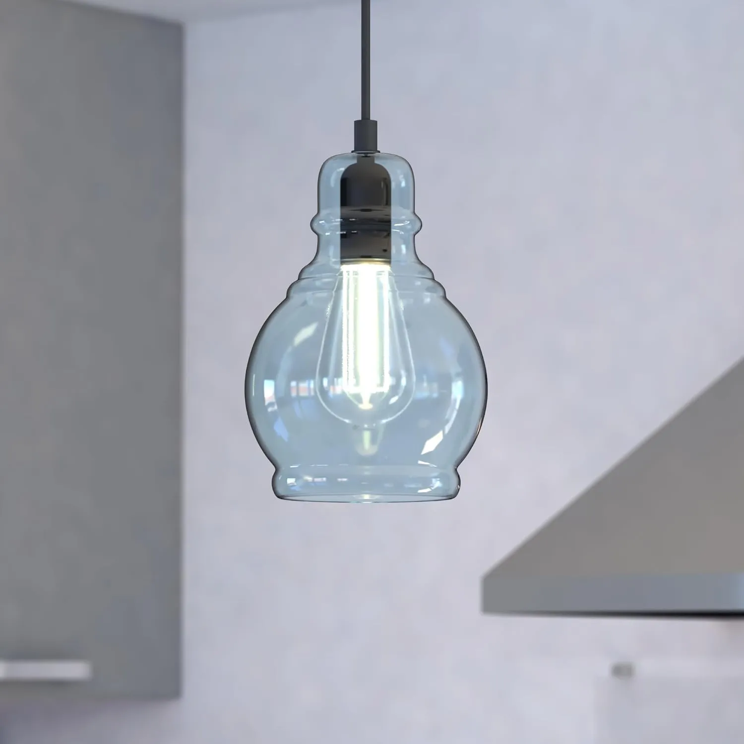 VAXCEL Millie Jar Mini Pendant for Kitchen Island, Farmhouse Ceiling Lighting, Oil Rubbed Bronze Finish, Smoke Blue Glass