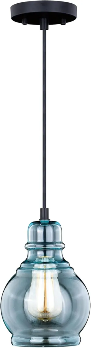 VAXCEL Millie Jar Mini Pendant for Kitchen Island, Farmhouse Ceiling Lighting, Oil Rubbed Bronze Finish, Smoke Blue Glass