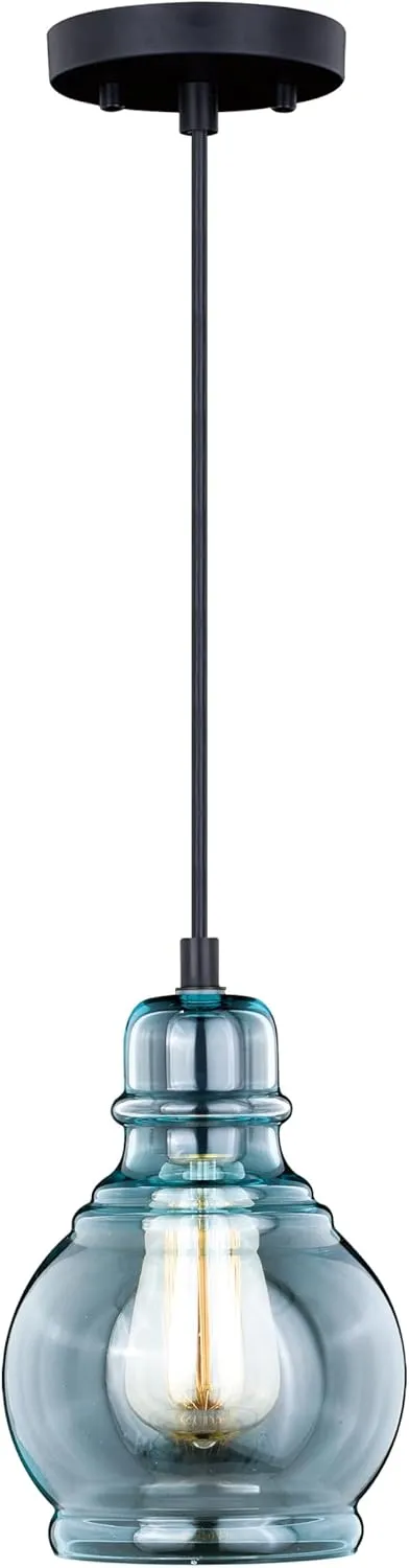 VAXCEL Millie Jar Mini Pendant for Kitchen Island, Farmhouse Ceiling Lighting, Oil Rubbed Bronze Finish, Smoke Blue Glass