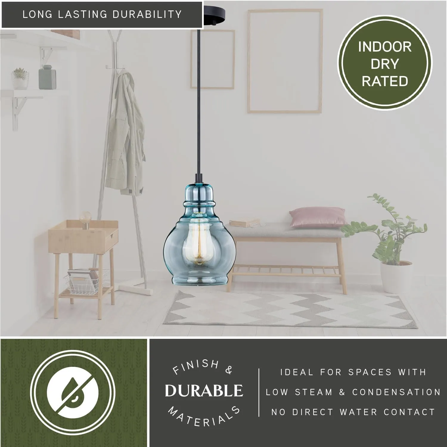 VAXCEL Millie Jar Mini Pendant for Kitchen Island, Farmhouse Ceiling Lighting, Oil Rubbed Bronze Finish, Smoke Blue Glass