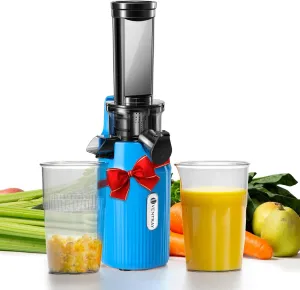 Ventray Ginnie Mini Cold Press Juicer, Small Slow Masticating Juicer for Vegetables and Fruits, High Juice Yield, Easy to Clean, Space-Saving, Fit for Personal/Travel/Picnic/Office - Blue