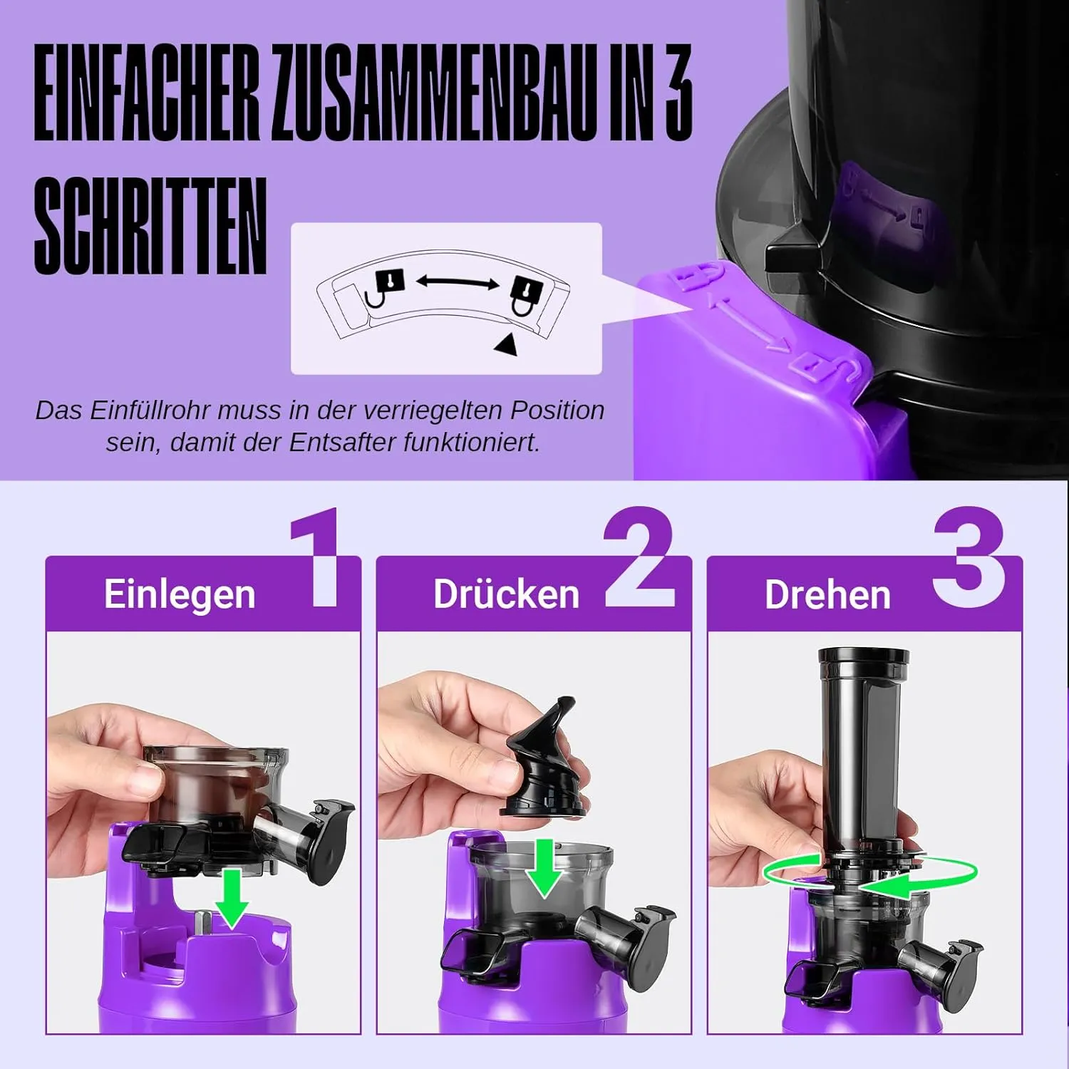Ventray Ginnie Mini Cold Press Juicer, Small Slow Masticating Juicer for Vegetables and Fruits, High Juice Yield, Easy to Clean, Space-Saving, Fit for Personal/Travel/Picnic/Office - Purple