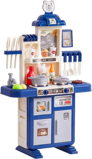 VEVOR Kids Kitchen Playset, Toddler Kitchen with Cooking Stove with Steam, Sounds and Lights, Play Kitchen Set with 48 PCS Cooking Accessory Set for Toddlers, Preschoolers, Children Ages 3-5, Blue