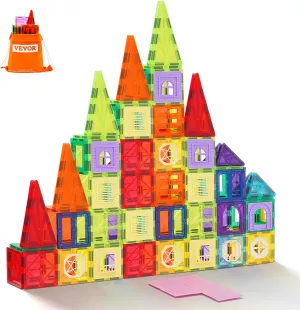 VEVOR Magnetic Tiles, 121 PCS Magnetic Building Blocks for Kids, Magnet Building Set with 2 Car Bases & 26 Digital Cards, STEM Educational Construction Stacking Toys for Toddlers Boys Girls Aged 3
