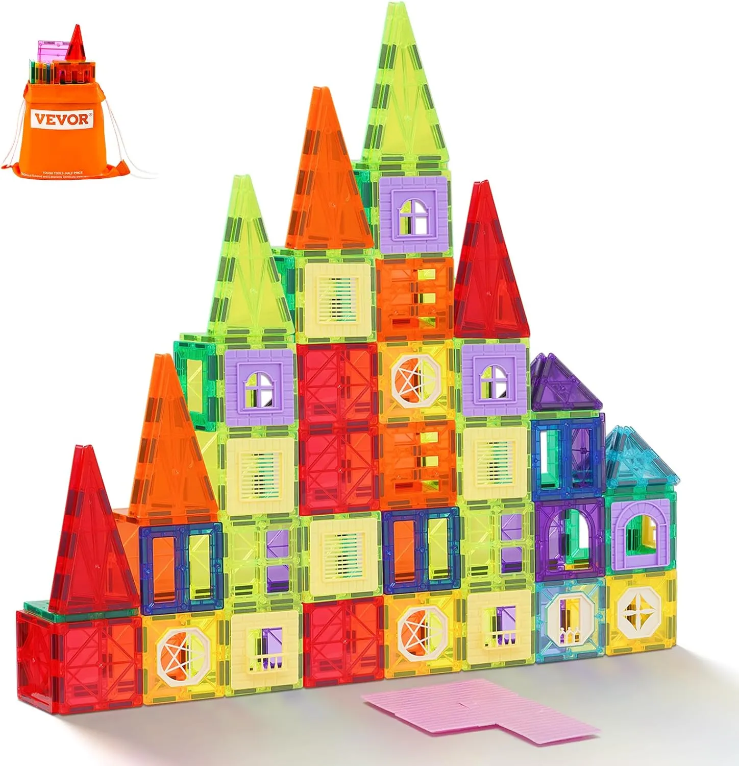 VEVOR Magnetic Tiles, 121 PCS Magnetic Building Blocks for Kids, Magnet Building Set with 2 Car Bases & 26 Digital Cards, STEM Educational Construction Stacking Toys for Toddlers Boys Girls Aged 3