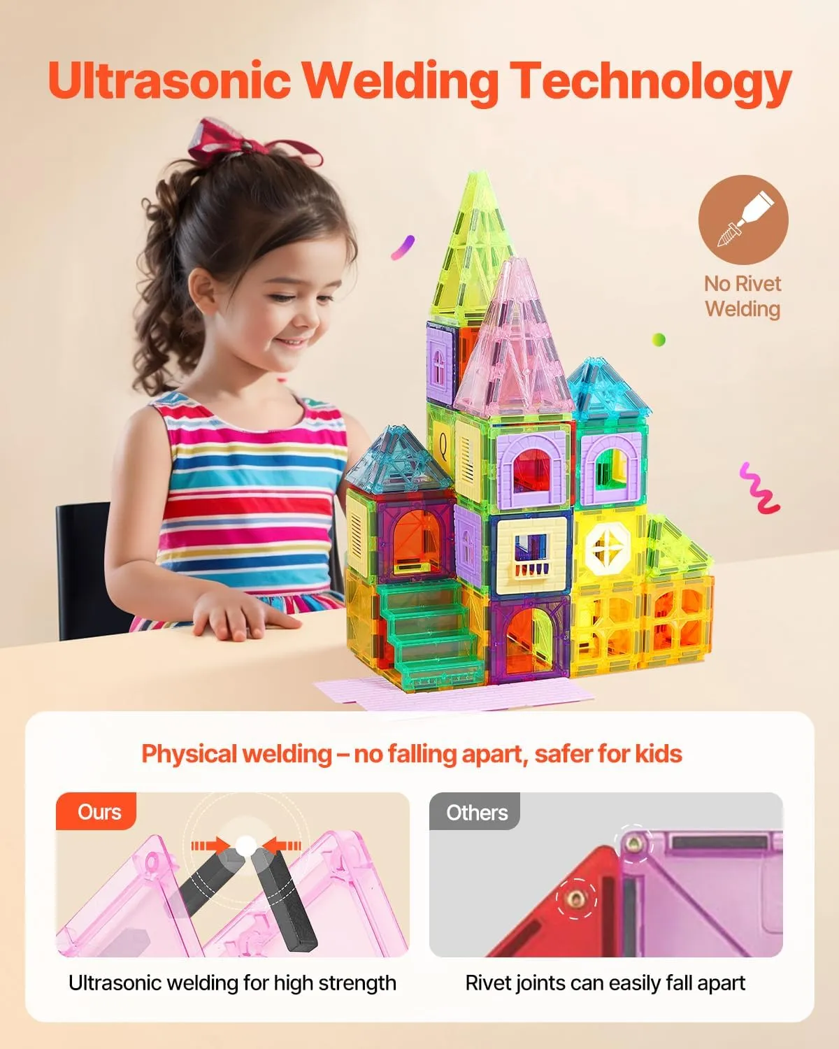 VEVOR Magnetic Tiles, 121 PCS Magnetic Building Blocks for Kids, Magnet Building Set with 2 Car Bases & 26 Digital Cards, STEM Educational Construction Stacking Toys for Toddlers Boys Girls Aged 3