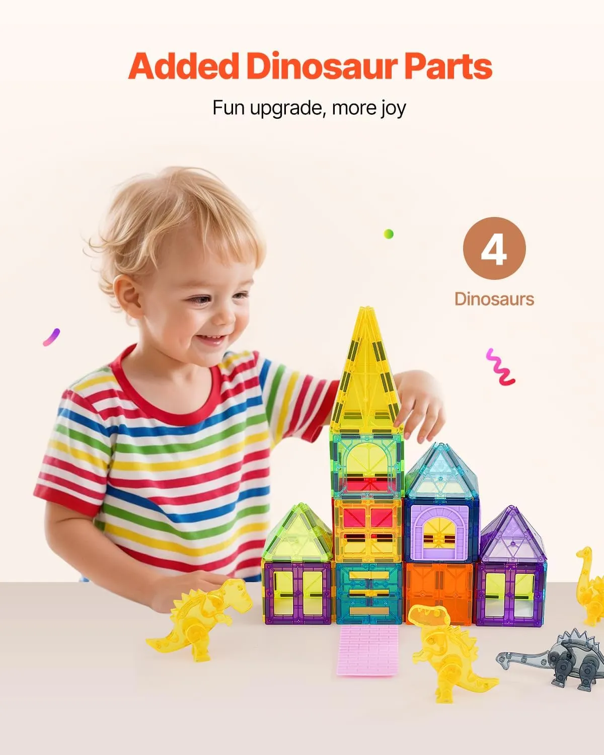 VEVOR Magnetic Tiles, 56 PCS Magnetic Animals Building Blocks for Kids, Magnet Building Set with 4 Dinosaurs, STEM Sensory Educational Construction Stacking Toys Gift for Toddlers Boys Girls Aged 3 