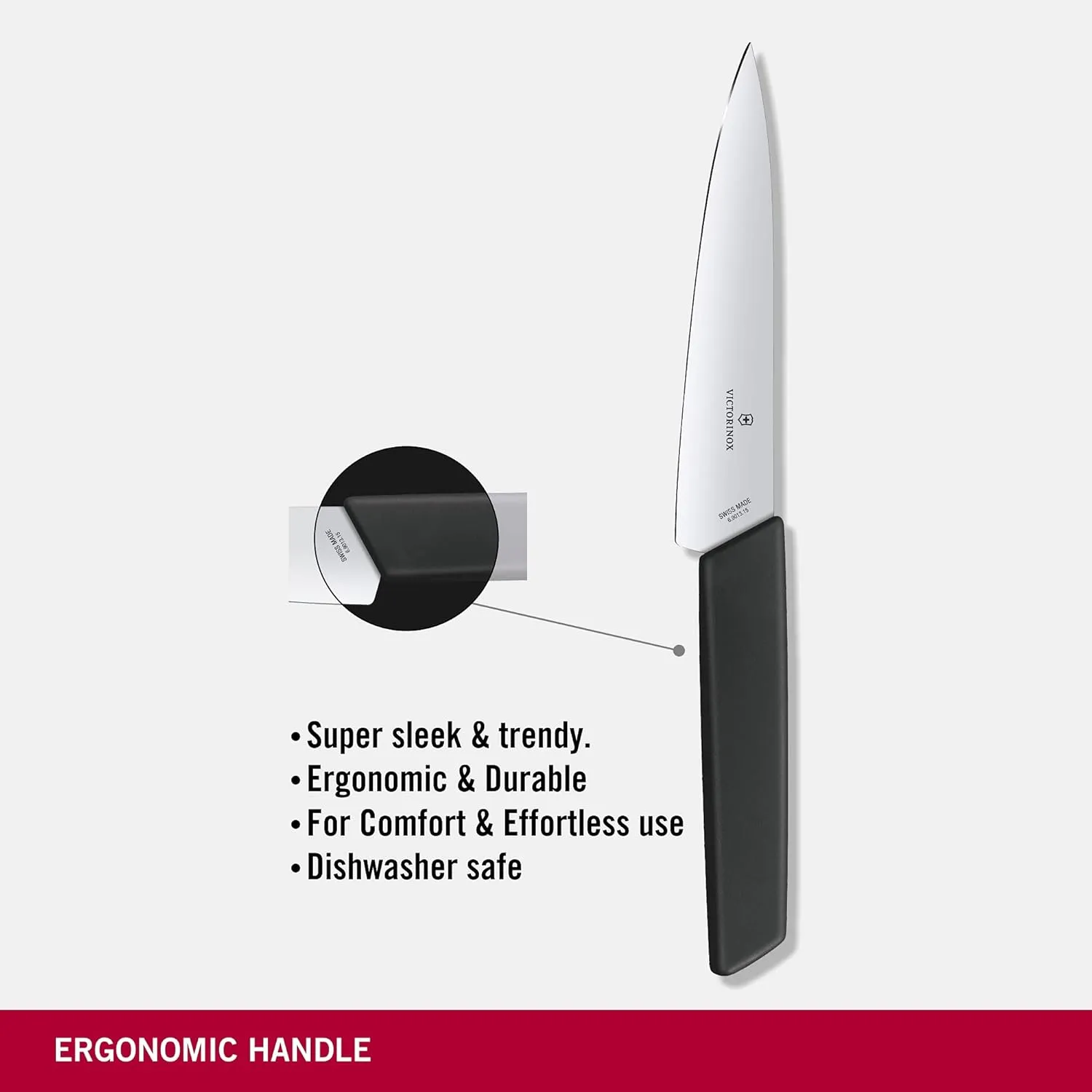 Victorinox Swiss Modern Chef's Knife - Kitchen Knife Perfect for Peeling & Core Removal - Cooking Knife for Kitchen Accessories - Pointed Blade, Black Handle, 6"