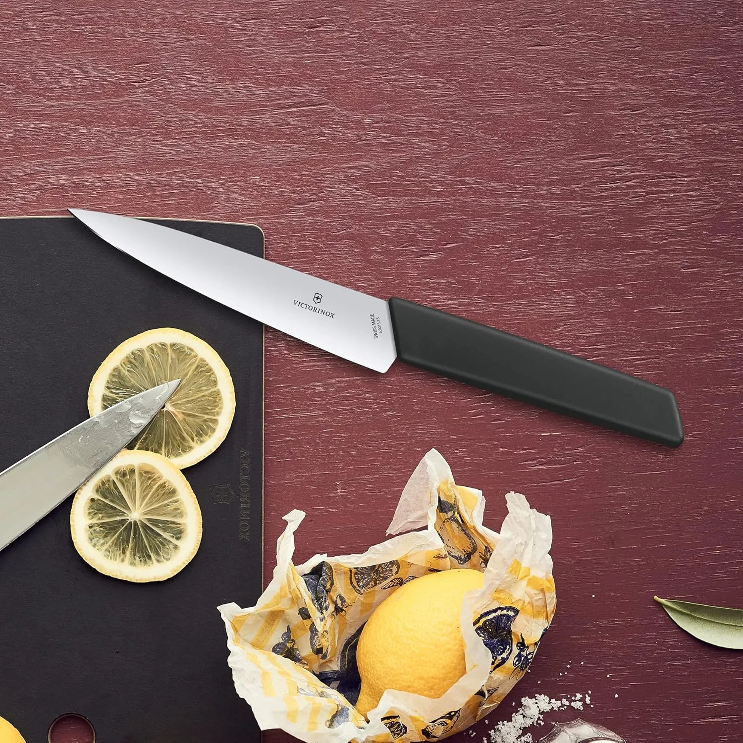 Victorinox Swiss Modern Chef's Knife - Kitchen Knife Perfect for Peeling & Core Removal - Cooking Knife for Kitchen Accessories - Pointed Blade, Black Handle, 6"
