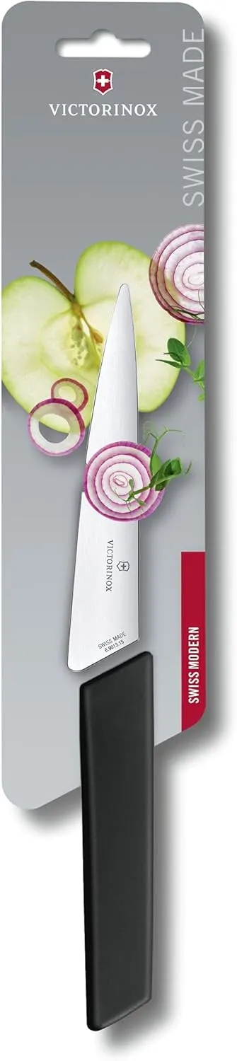 Victorinox Swiss Modern Chef's Knife - Kitchen Knife Perfect for Peeling & Core Removal - Cooking Knife for Kitchen Accessories - Pointed Blade, Black Handle, 6"