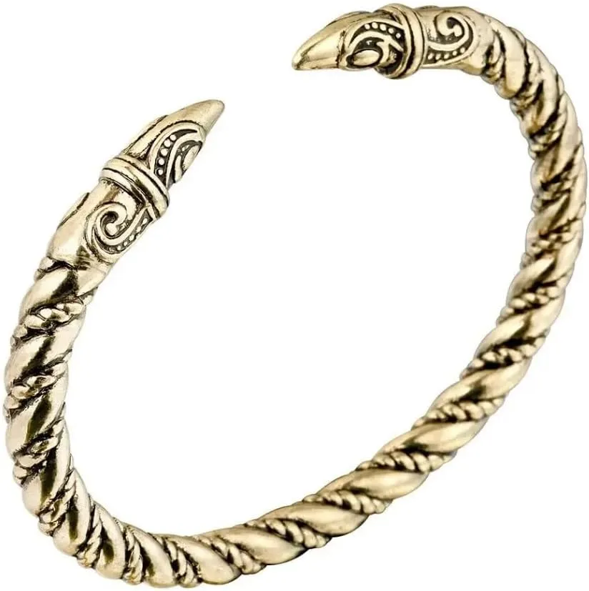 Vintage Viking Odin's Raven Heads Ragnar Norse Torc Jewelry Pagan Cuff Bracelet Bangle