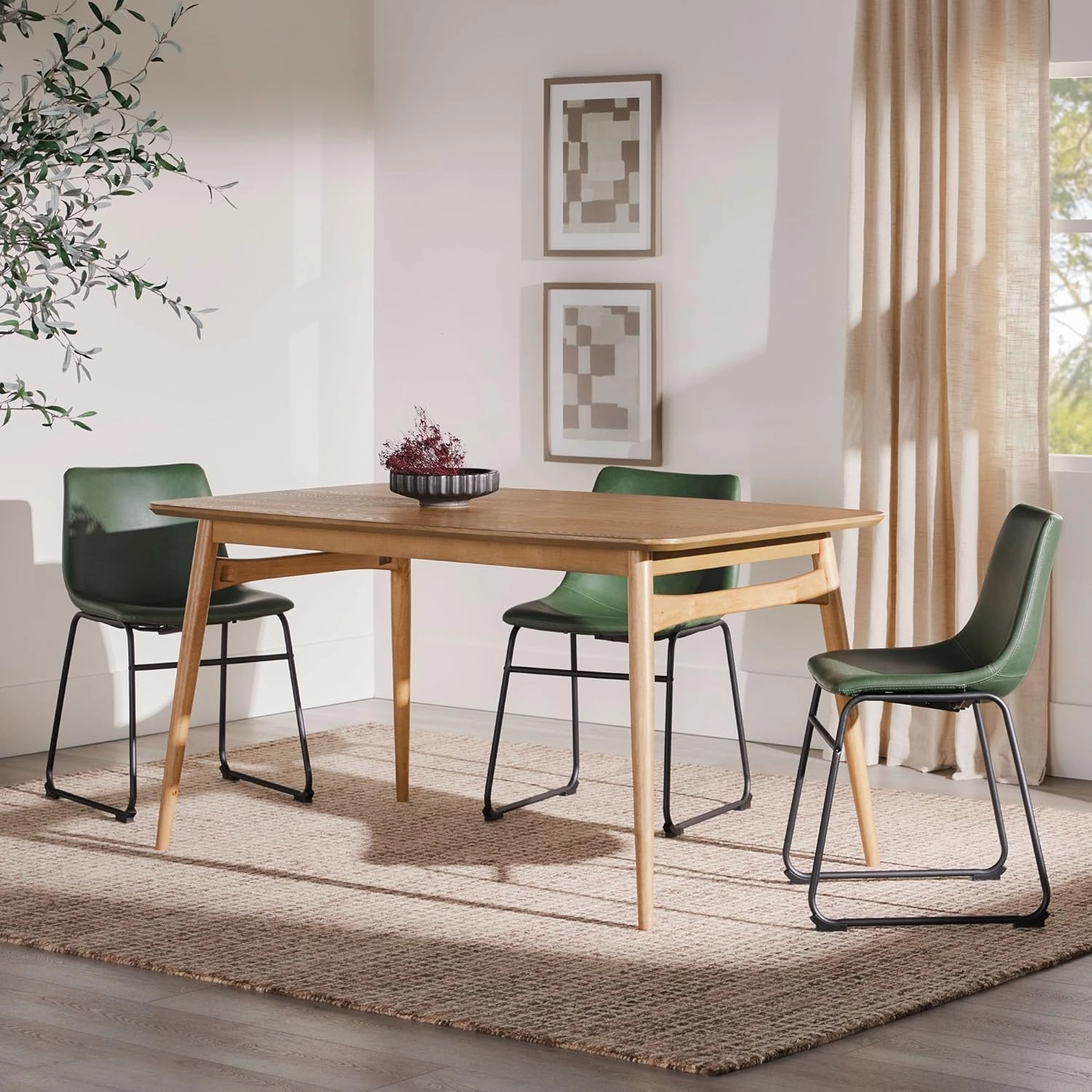Walker Edison Mid-Century Modern Solid Wood Tapered-Leg Dining Table, 59 Inch, English Ash