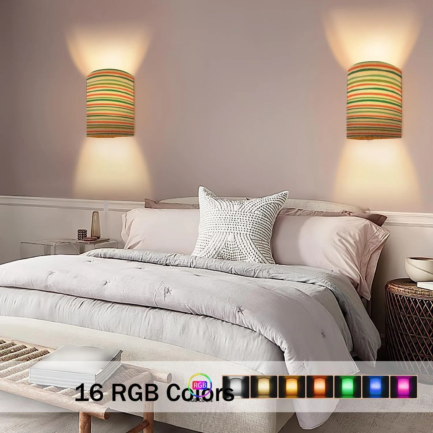 Wall Sconces Set of Two Battery Operated Christmas stripe pattern background border Festive seamless repeat Wireless Plug in Wall Lights Fixtures Remote Dimmable for Bedroom Living Room Hallway