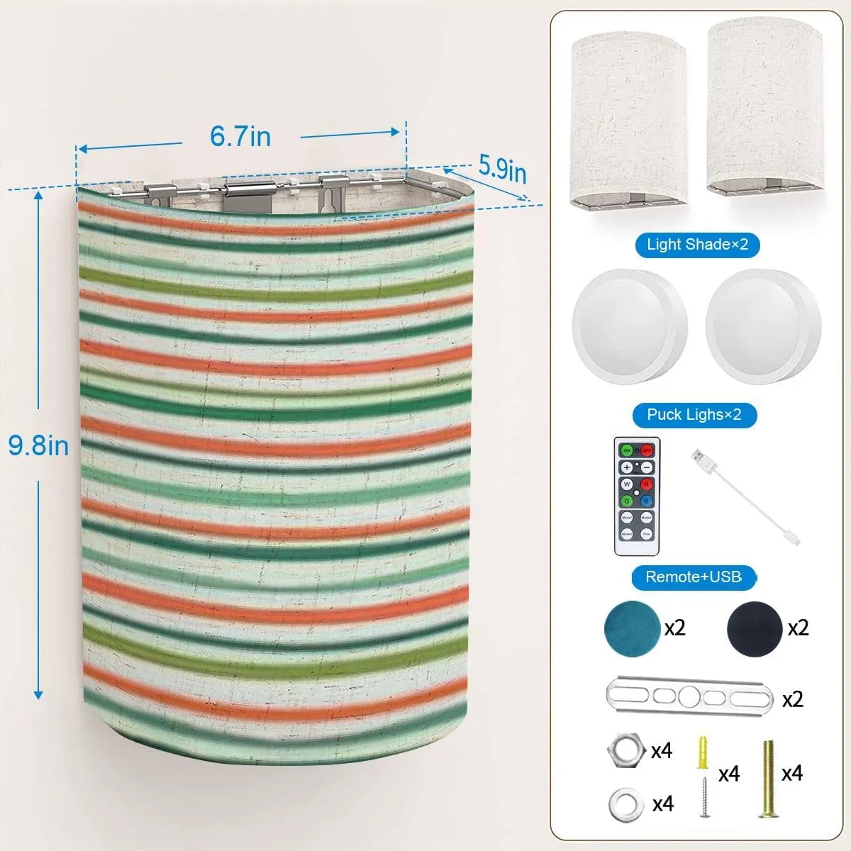 Wall Sconces Set of Two Battery Operated Christmas stripe pattern background border Festive seamless repeat Wireless Plug in Wall Lights Fixtures Remote Dimmable for Bedroom Living Room Hallway
