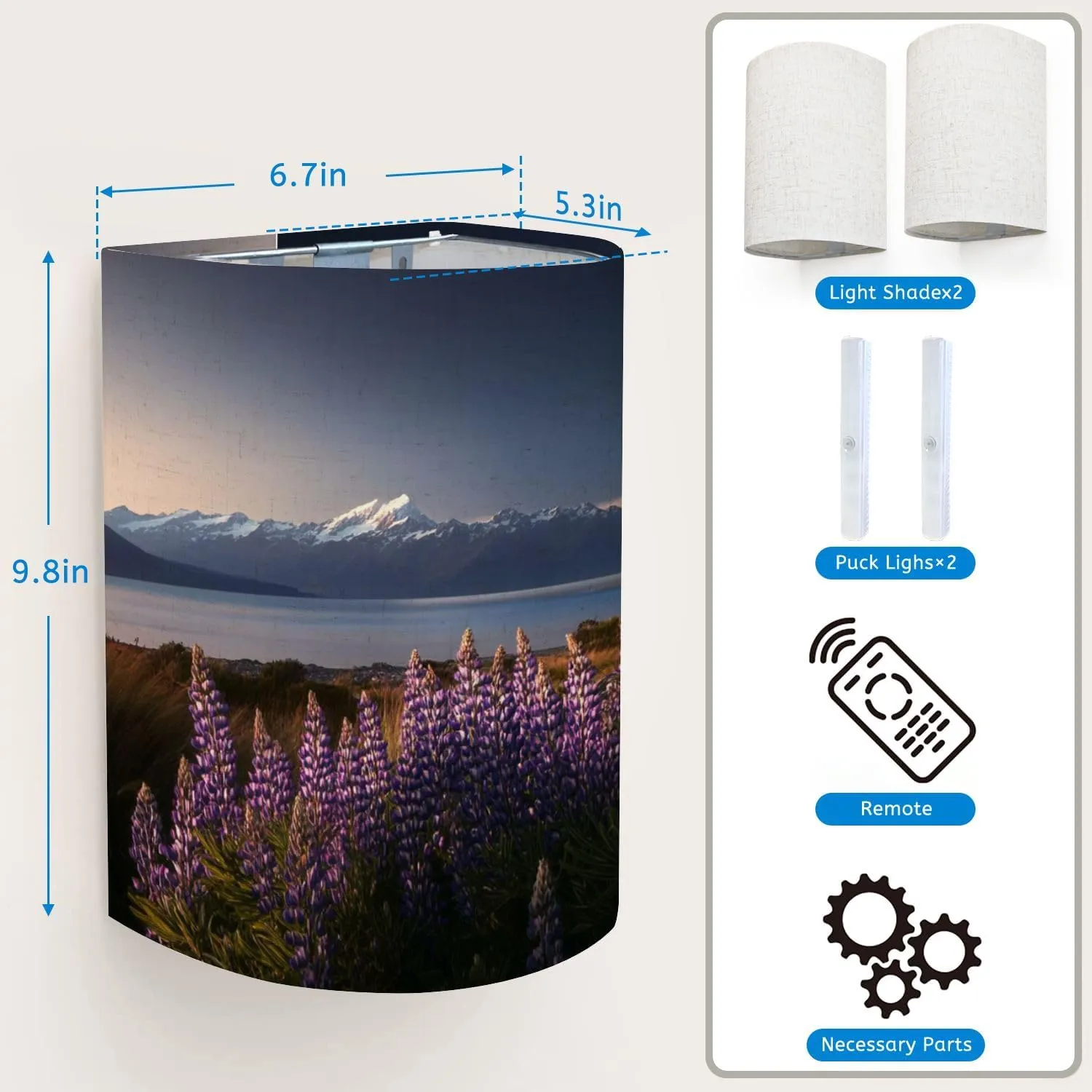 Wall Sconces Set of Two Battery Operated Sunset Wild lupines Mt Cook New Zealand Plug in Wall Lights Fixtures Remote Dimmable for Bedroom Living Room Hallway