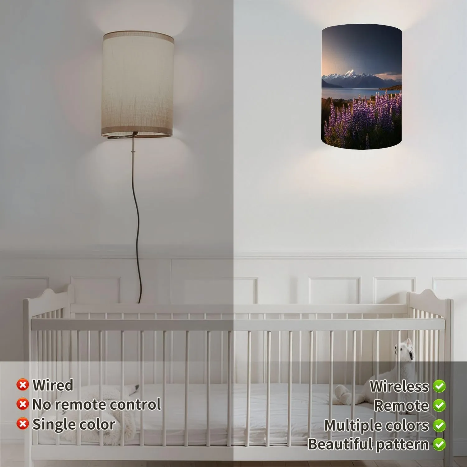 Wall Sconces Set of Two Battery Operated Sunset Wild lupines Mt Cook New Zealand Plug in Wall Lights Fixtures Remote Dimmable for Bedroom Living Room Hallway