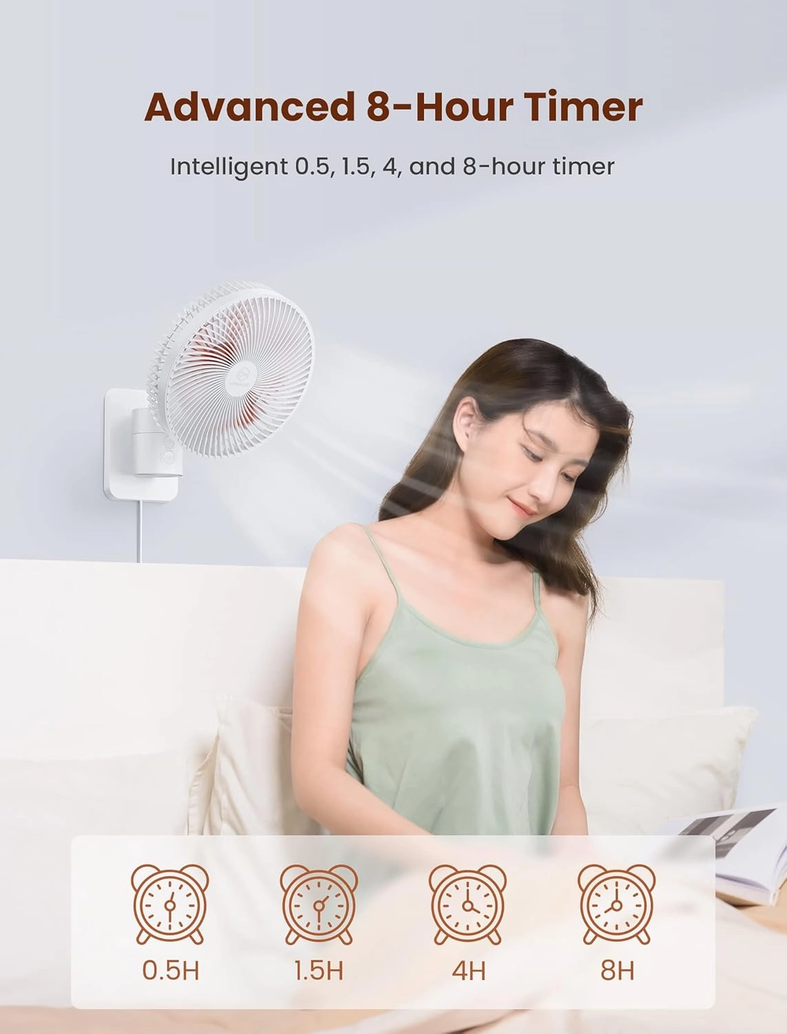 Wall Mount Oscillating Small Fan with Remote,8.5 Inch Bedroom RV Fans,4 Speeds,Timer, Quiet Wall Mounted Fan with 5.92 ft Cord, 90°Oscillating, 120° Adjustable Tilt, for Bathroom, Kitchen, Base,Corner