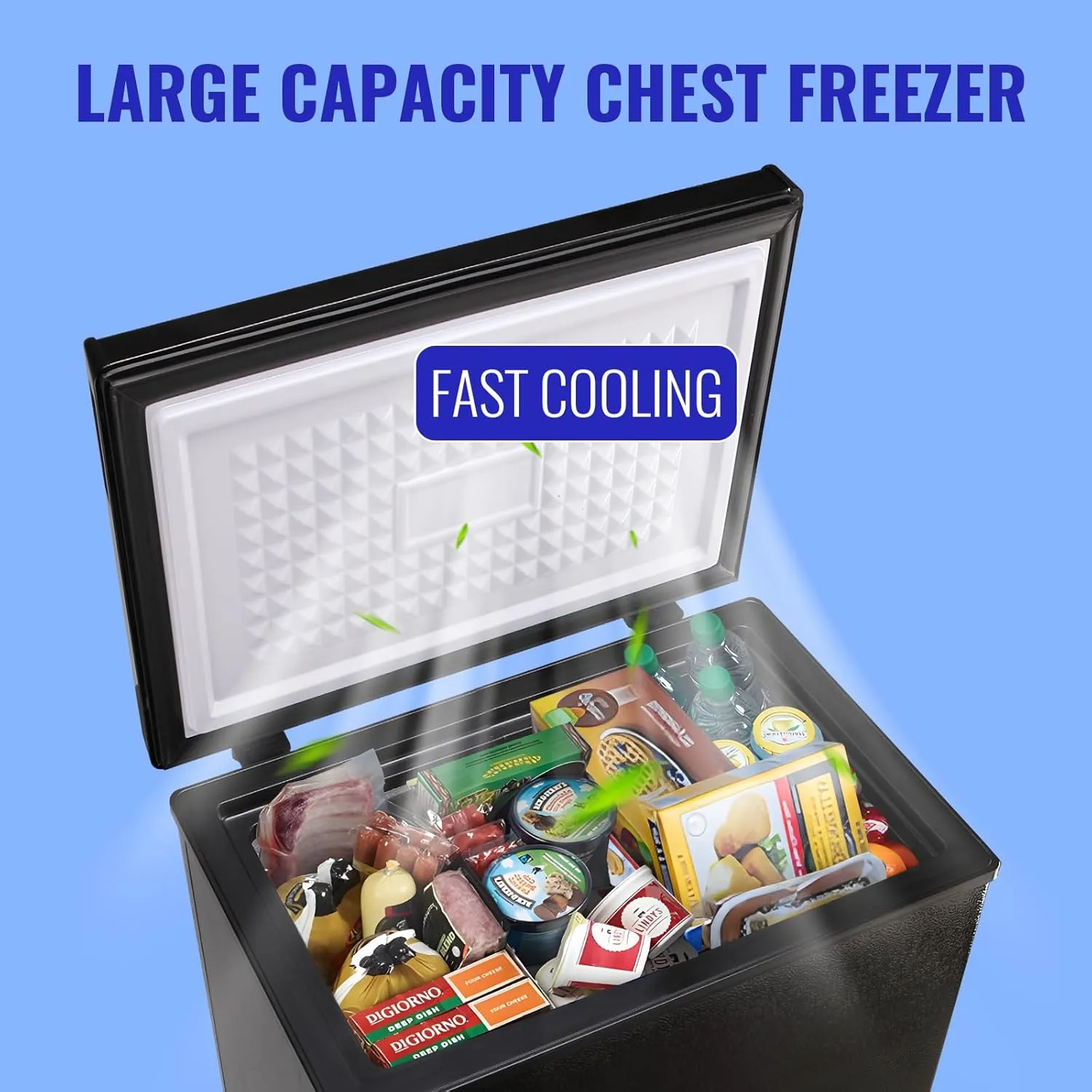 WANAI Deep Freezer Black Small Chest Freezers with Storage Basket Top Open Door Mini Compact Freezer 7 Temperature Control for Home Garage Apartment Kitchen Office