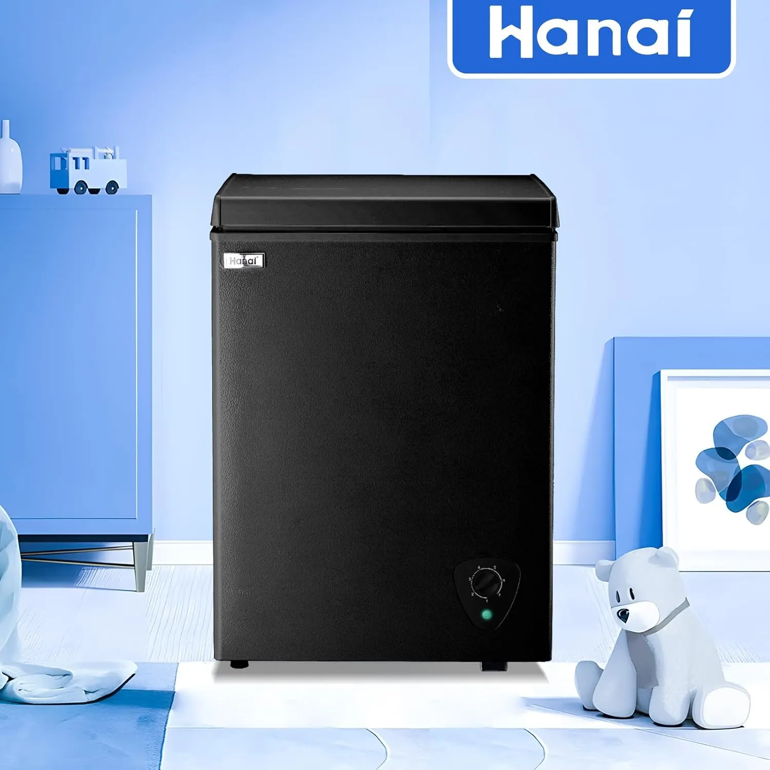WANAI Deep Freezer Black Small Chest Freezers with Storage Basket Top Open Door Mini Compact Freezer 7 Temperature Control for Home Garage Apartment Kitchen Office