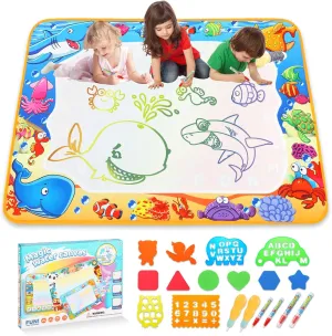 Water Doodle Mat - Kids Painting Writing Color Doodle Drawing Mat Toy Bring Magic Pens Educational Toys for Toddlers Girls Age 3 4 5 6 Year Old for Christmas Birthday Gifts with Magic Pens