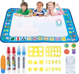 Water Doodle Mat, Kids Painting Writing Doodle Toy Mat, 39.5''x30'' Color Doodle Drawing Mat Bring Magic Pens Educational Toys for Girls Boys Gift (5 Water_Pens 1 Set of Prints) — 1PCS
