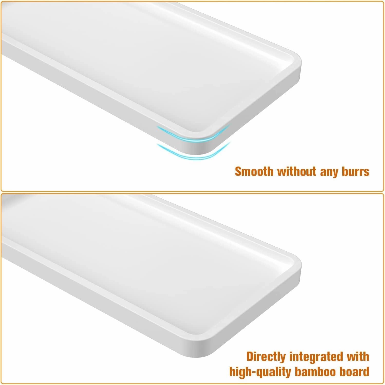 Weenson Bathroom Vanity Trays for Countertop Toiletries Decor Candle Perfume Makeup, Kitchen Tray for Soap Dispenser Spice Salt Oil, White Tray for Toilet Tank Coffee Nightstand Set of 2