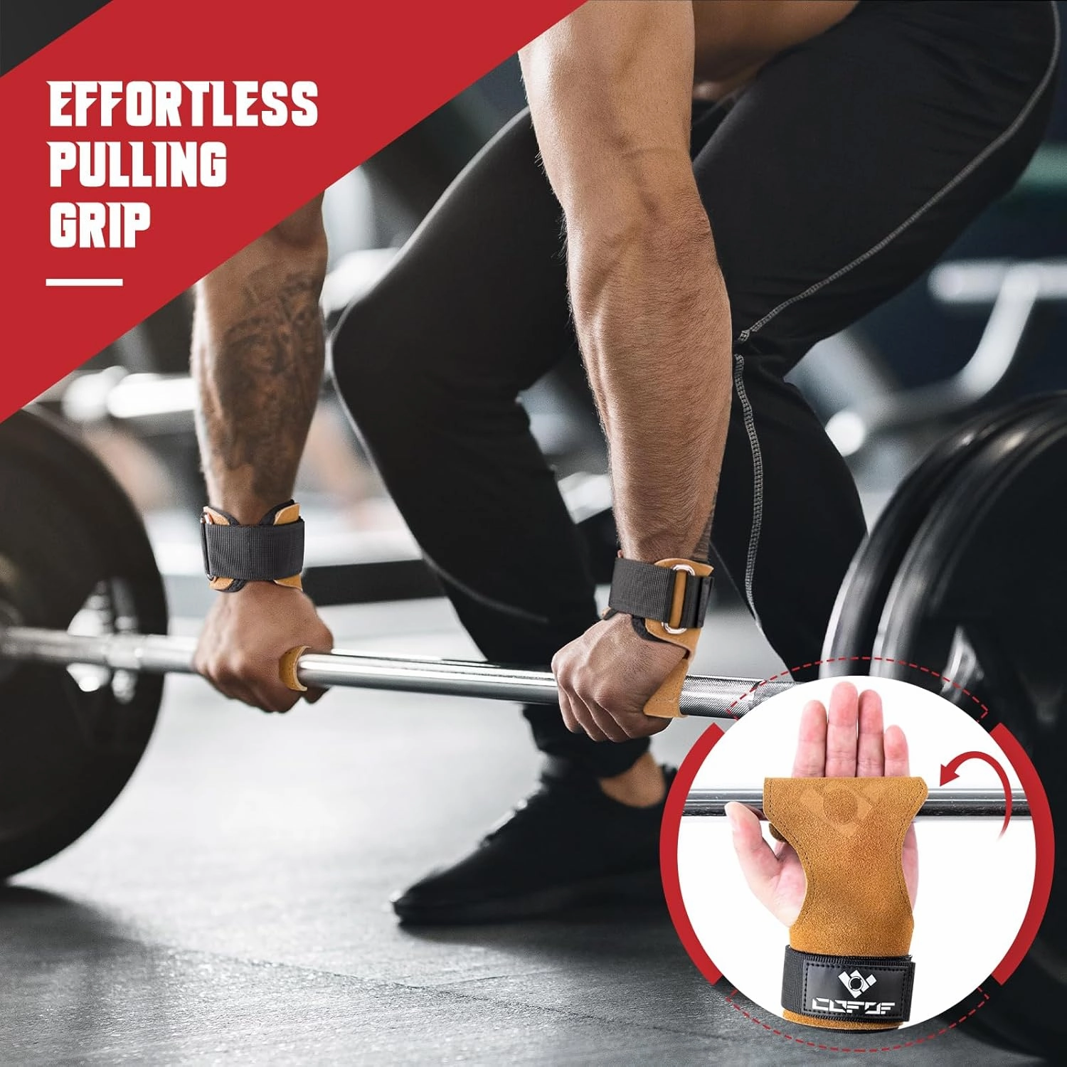 Weight Lifting Wrist Strap, Double Layer Leather Wrist Strap for Deadlift and Powerlifting, Adjustable Neoprene Padded Gym Workout Lifting Hooks (Pair)