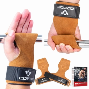 Weight Lifting Wrist Strap, Double Layer Leather Wrist Strap for Deadlift and Powerlifting, Adjustable Neoprene Padded Gym Workout Lifting Hooks (Pair)